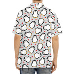 Red Heart And Penguin Pattern Print Aloha Shirt
