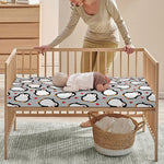 Red Heart And Penguin Pattern Print Baby Crib Sheet