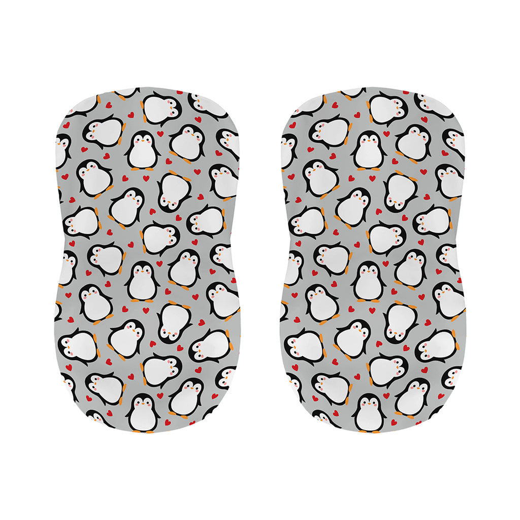 Red Heart And Penguin Pattern Print Bar Stool Covers