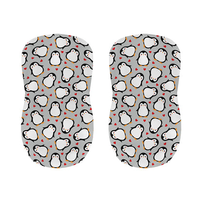 Red Heart And Penguin Pattern Print Bar Stool Covers