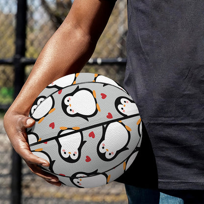 Red Heart And Penguin Pattern Print Basketball