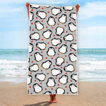 Red Heart And Penguin Pattern Print Beach Towel
