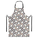Red Heart And Penguin Pattern Print Bib Apron With Pocket