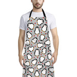 Red Heart And Penguin Pattern Print Bib Apron With Pocket