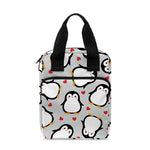 Red Heart And Penguin Pattern Print Bible Tote Bag