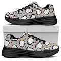 Red Heart And Penguin Pattern Print Black Chunky Shoes