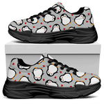 Red Heart And Penguin Pattern Print Black Chunky Shoes