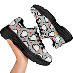 Red Heart And Penguin Pattern Print Black Chunky Shoes