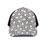 Red Heart And Penguin Pattern Print Black Mesh Trucker Cap
