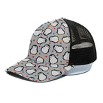 Red Heart And Penguin Pattern Print Black Mesh Trucker Cap