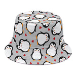 Red Heart And Penguin Pattern Print Bucket Hat