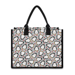 Red Heart And Penguin Pattern Print Canvas Tote Bag