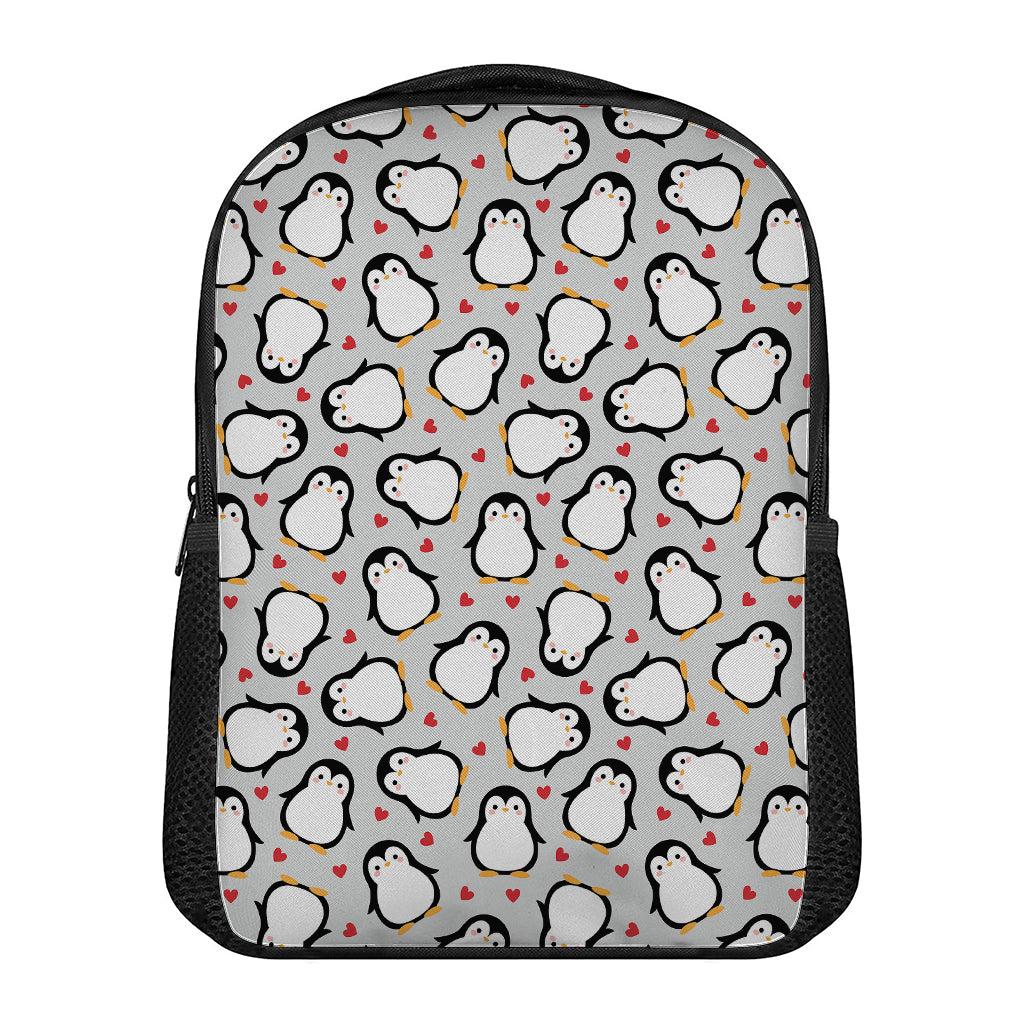 Red Heart And Penguin Pattern Print Casual Backpack
