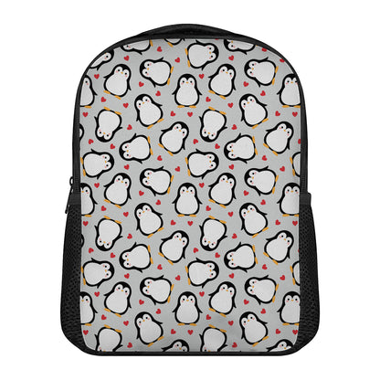 Red Heart And Penguin Pattern Print Casual Backpack