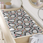 Red Heart And Penguin Pattern Print Changing Pad Cover