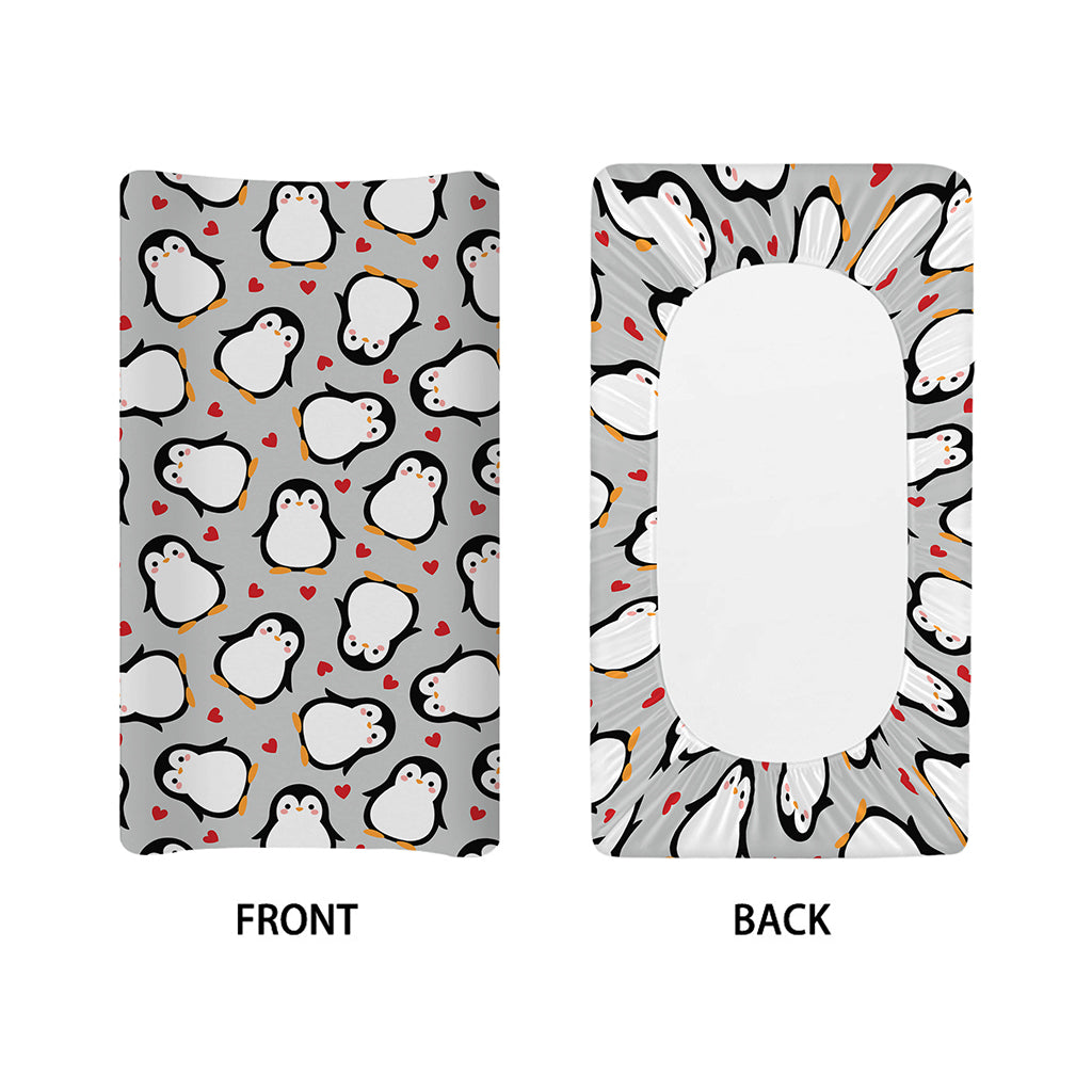 Red Heart And Penguin Pattern Print Changing Pad Cover