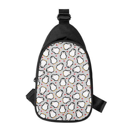 Red Heart And Penguin Pattern Print Chest Bag