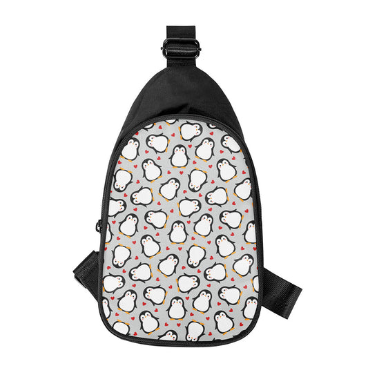 Red Heart And Penguin Pattern Print Chest Bag