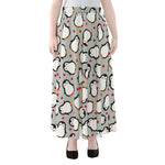 Red Heart And Penguin Pattern Print Chiffon Maxi Skirt