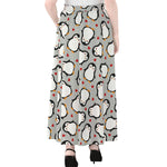 Red Heart And Penguin Pattern Print Chiffon Maxi Skirt
