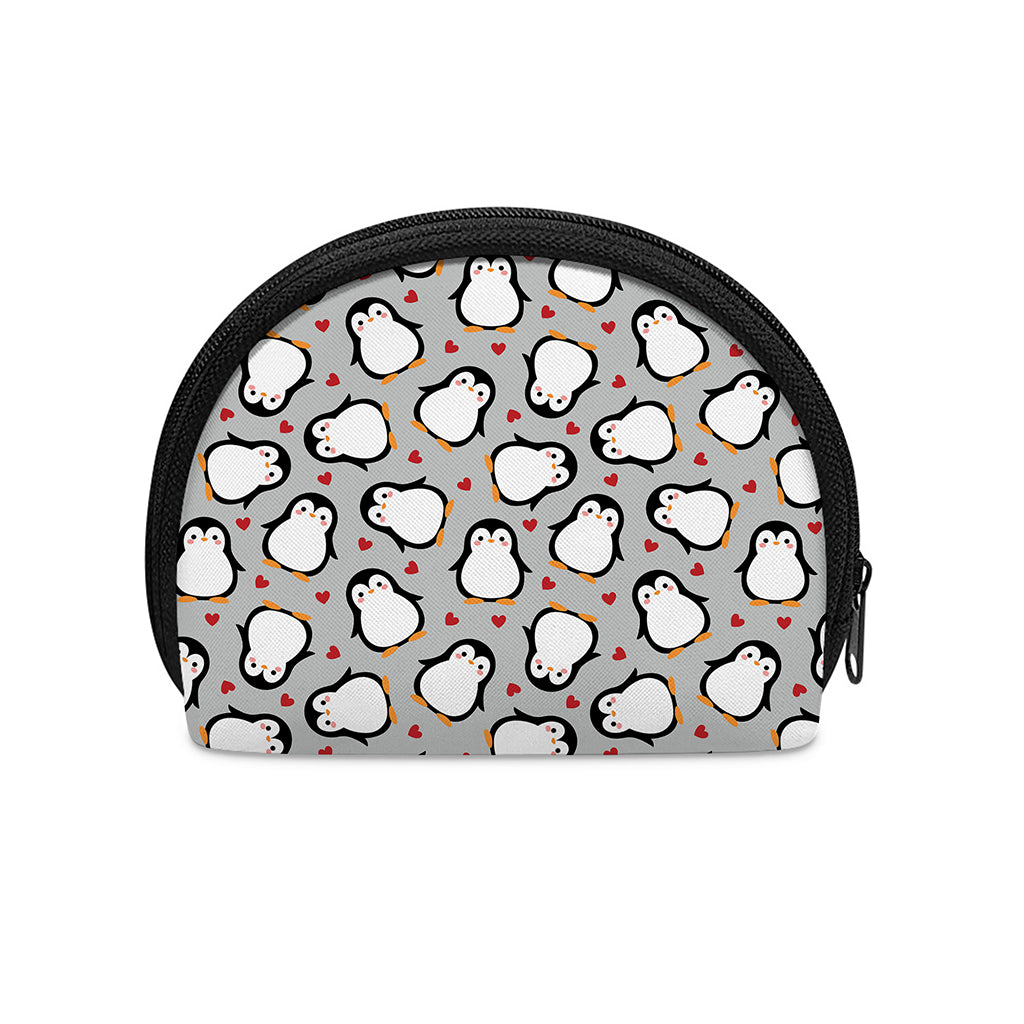 Red Heart And Penguin Pattern Print Coin Purse