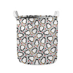 Red Heart And Penguin Pattern Print Collapsible Laundry Basket
