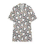 Red Heart And Penguin Pattern Print Cotton Hawaiian Shirt