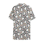 Red Heart And Penguin Pattern Print Cotton Hawaiian Shirt