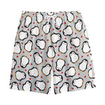 Red Heart And Penguin Pattern Print Cotton Shorts