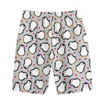 Red Heart And Penguin Pattern Print Cotton Shorts