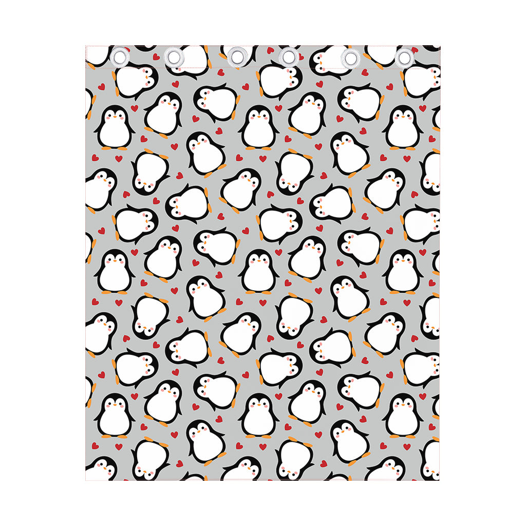 Red Heart And Penguin Pattern Print Curtain