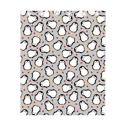 Red Heart And Penguin Pattern Print Curtain