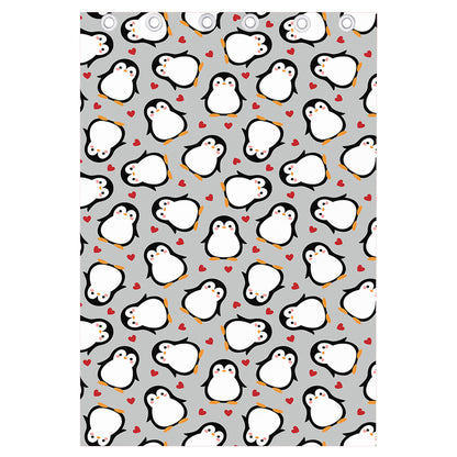 Red Heart And Penguin Pattern Print Curtain