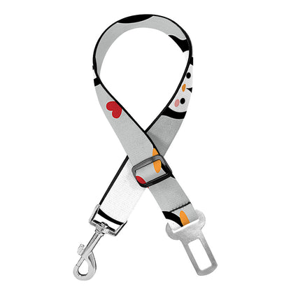 Red Heart And Penguin Pattern Print Dog Seat Belt