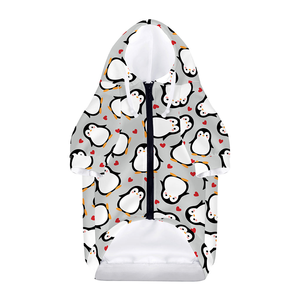 Red Heart And Penguin Pattern Print Dog Zip Up Hoodie