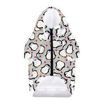 Red Heart And Penguin Pattern Print Dog Zip Up Hoodie