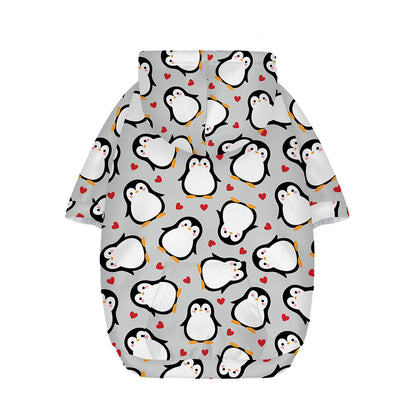 Red Heart And Penguin Pattern Print Dog Zip Up Hoodie