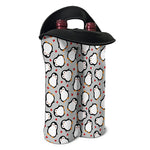 Red Heart And Penguin Pattern Print Double Neoprene Wine Tote