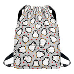 Red Heart And Penguin Pattern Print Drawstring Backpack