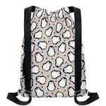Red Heart And Penguin Pattern Print Drawstring Backpack
