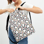 Red Heart And Penguin Pattern Print Drawstring Backpack