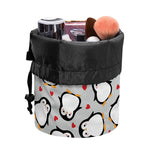 Red Heart And Penguin Pattern Print Drawstring Makeup Bag
