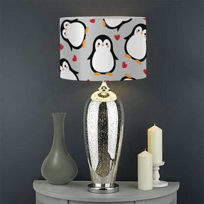Red Heart And Penguin Pattern Print Drum Lamp Shade