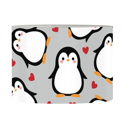 Red Heart And Penguin Pattern Print Drum Lamp Shade