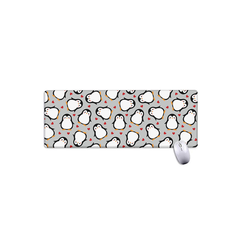 Red Heart And Penguin Pattern Print Extended Mouse Pad