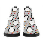 Red Heart And Penguin Pattern Print Flat Ankle Boots