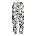 Red Heart And Penguin Pattern Print Fleece Lined Knit Pants
