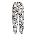 Red Heart And Penguin Pattern Print Fleece Lined Knit Pants