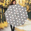 Red Heart And Penguin Pattern Print Foldable Umbrella