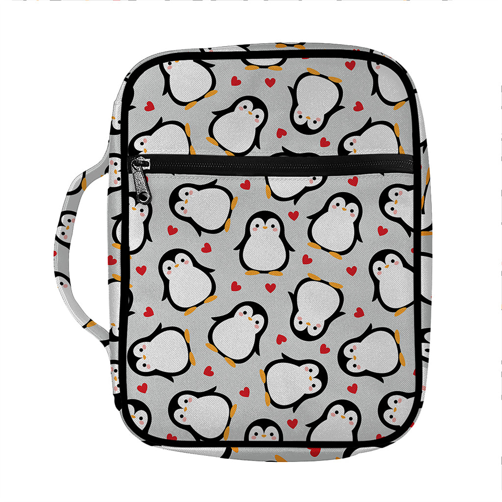Red Heart And Penguin Pattern Print Front Pocket Bible Bag